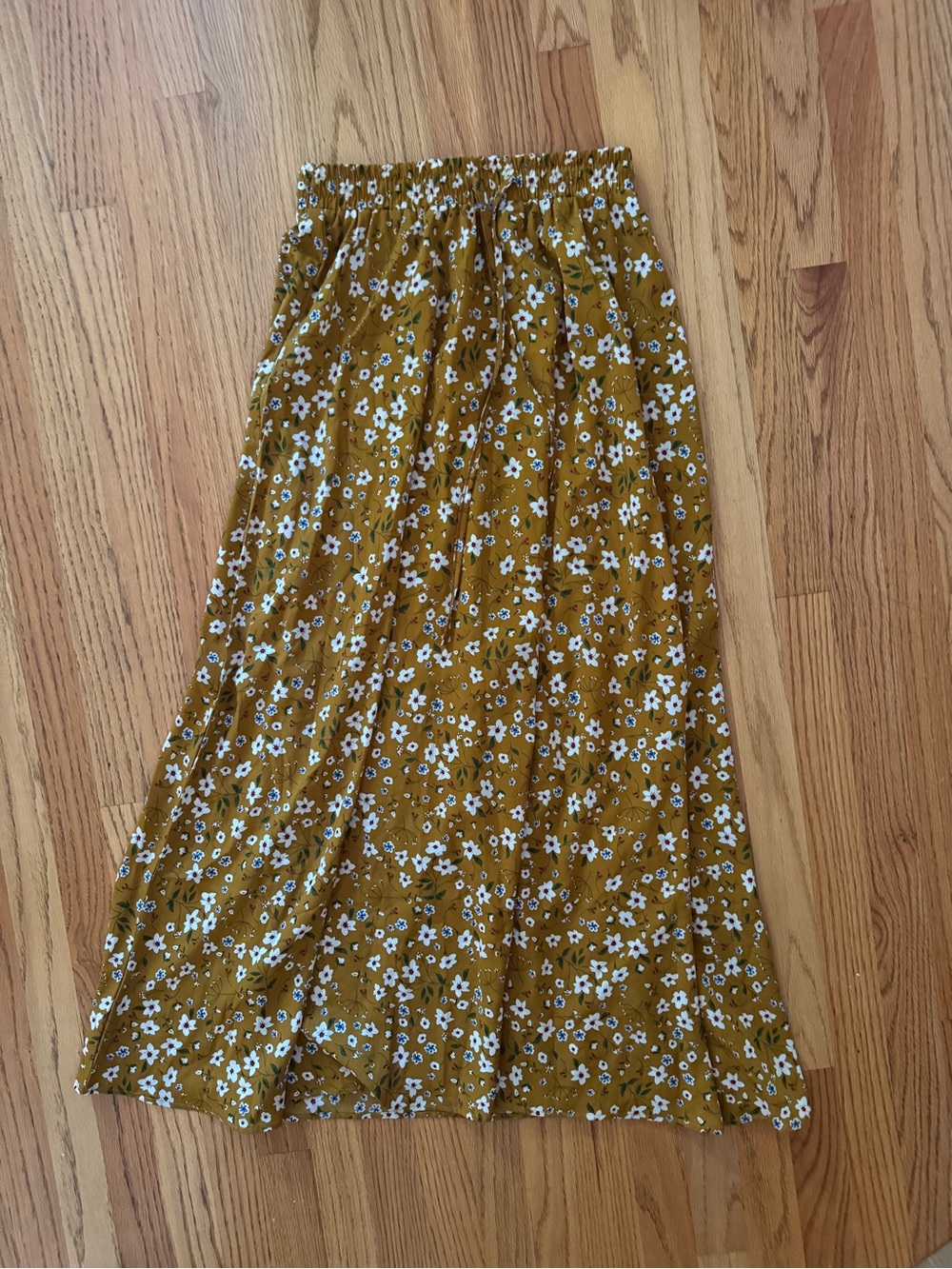 Women's Mustard Floral Maxi Skirt with Elastic Waist